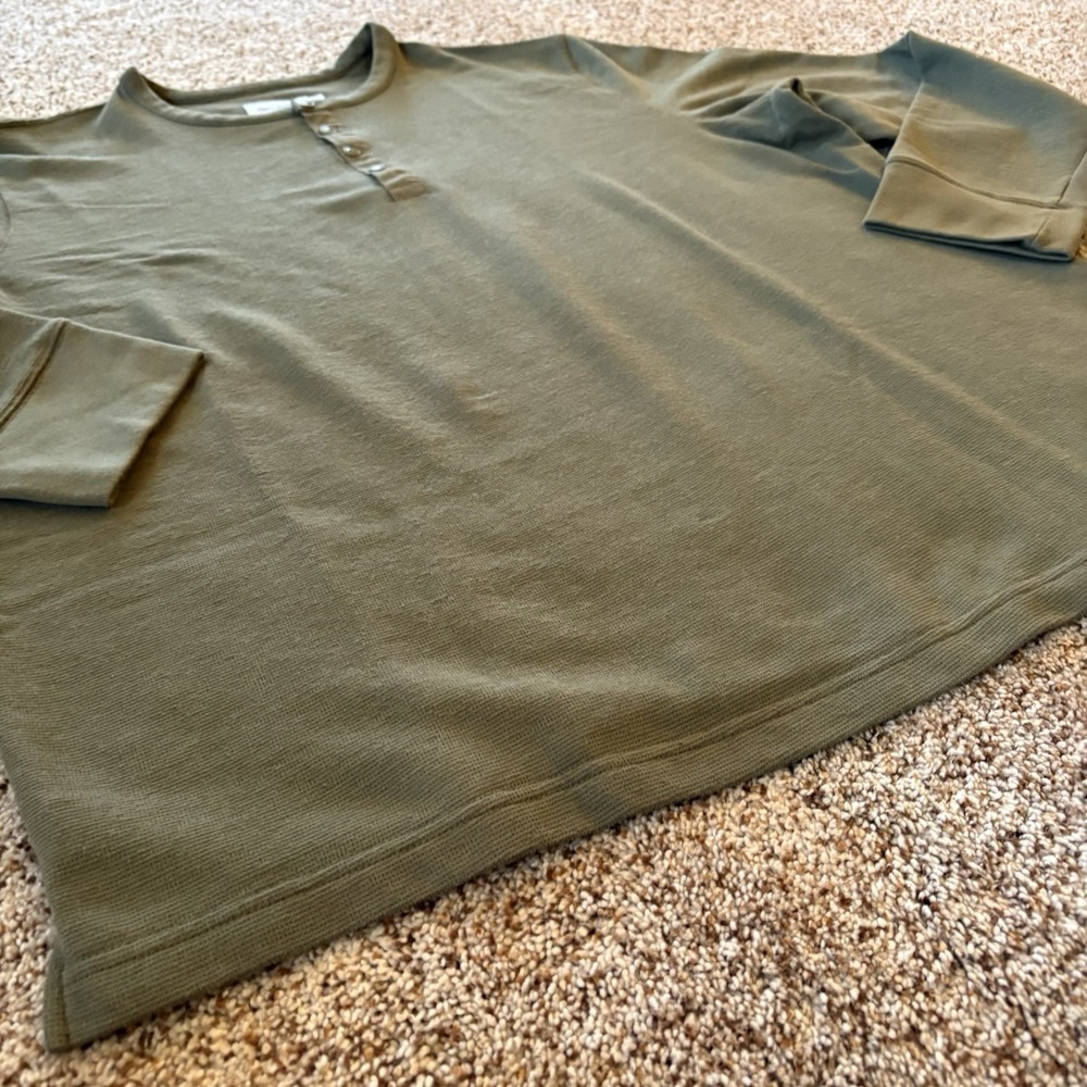 Goodfellow & Co XXL Olive Waffle Knit Henley Long Sleeve Thermal Shirt Layer EUC - Picture 5 of 12